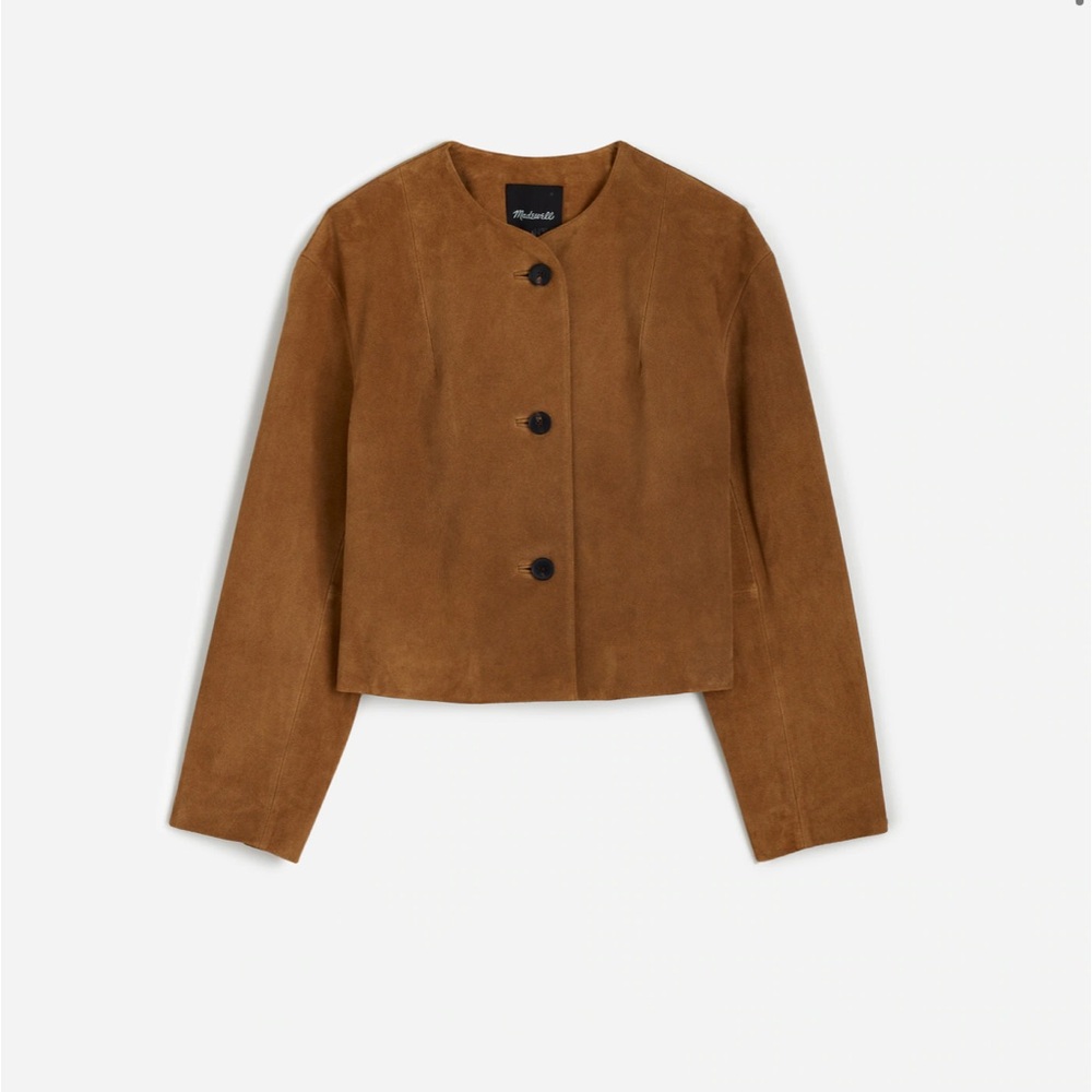 Madewell Crop Cardigan Jacket in Suede in Aged Cognac Small